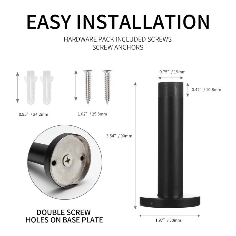 Orhemus Decorative Door Stoppers - 3.5 Inch 304 Stainless Steel Heavy Duty Door Stops with Rubber Tip Bumper for Wall and Door Protection Sound Dampening 2 Pack Matte Black - Image 5